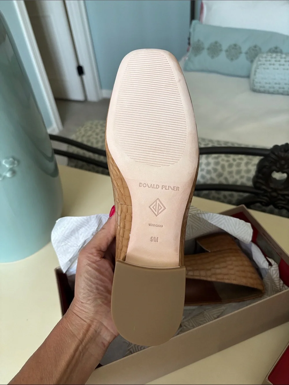 Donald J. Pliner Nude Tan Croc-Embossed Square-Toe Ballet style with low heel